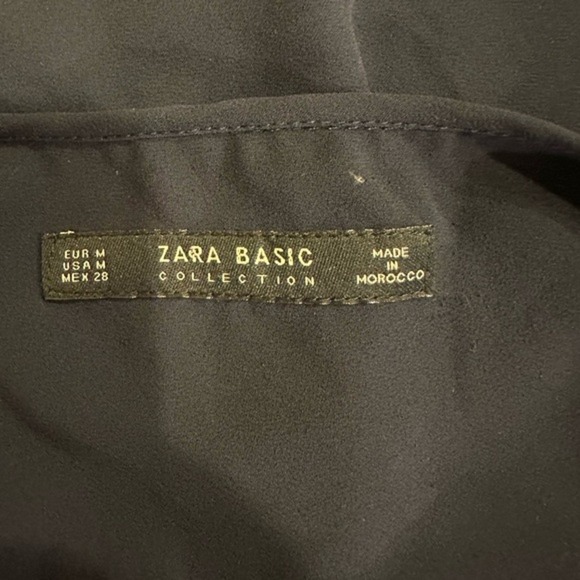 Zara Basic Collection Navy Blue Blouse Top 3/4 Sleeve‎ White Trim Medium - Picture 2 of 5